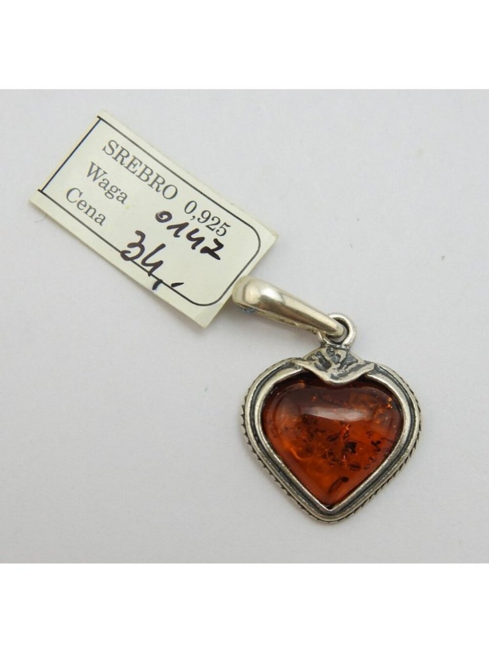 Vintage Polish Baltic Amber Heart Pendant 925 Sterling Silver Damar Poland
